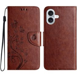 Mobigear Flowers iPhone 16 Hülle Klapphülle Geldbörse - Braun