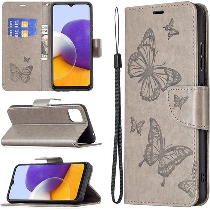 Mobigear Butterfly Samsung Galaxy A22 5G Klapphülle Portemonnaie - Grau