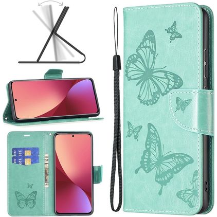 Mobigear Butterfly Xiaomi 12 Hülle Klapphülle Geldbörse - Grün