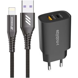 Mobigear Essentials Single USB-C Ladegerät Apple Lightning 1 Meter Power Delivery 25W - Schwarz