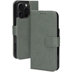 Mobiparts Classic Wallet MagSafe iPhone 16 Pro MagSafe Hülle Klapphülle Geldbörse - Stone Green