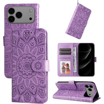 Mobigear Sunflower iPhone 17 Pro Max Hülle Klapphülle Geldbörse - Lila