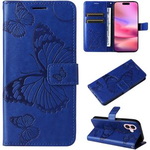 Mobigear Butterfly iPhone 16 Hülle Klapphülle Geldbörse - Blau