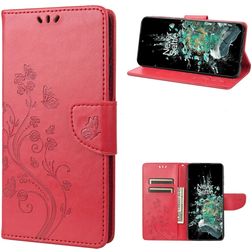 Mobigear Butterfly OnePlus 10T Hülle Klapphülle Geldbörse - Rot