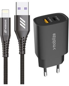 Mobigear Essentials Single USB-C Ladegerät Apple Lightning 1 Meter Power Delivery 25W - Schwarz