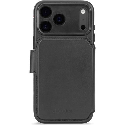 Decoded Detachable Wallet iPhone 17 Pro MagSafe Hülle Echtes Leder Abnehmbare 2in1 Klapphülle Geldbörse - Schwarz