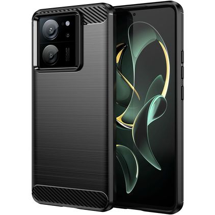 Mobigear Brushed Slim Xiaomi 13T Pro Hülle Flexibles TPU Backcover - Schwarz