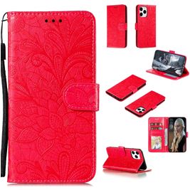 Mobigear Flowers iPhone 12 Pro Hülle Klapphülle Geldbörse - Rot