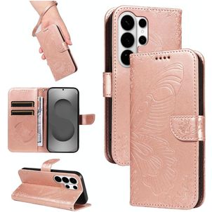 Mobigear Butterfly Samsung Galaxy S26 Ultra Hülle Klapphülle Geldbörse - Roségold