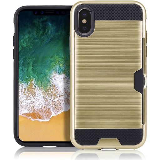 Mobigear Brushed Card iPhone XS Max Hülle Hardcase Backcover Stoßfest mit Kartenhalter - Gold