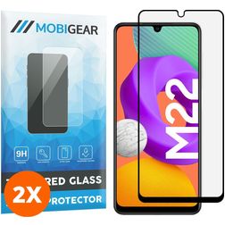 Mobigear Premium Samsung Galaxy M22 Panzerglas Displayschutz - Hüllenfreundlich - Schwarz (2er Pack)