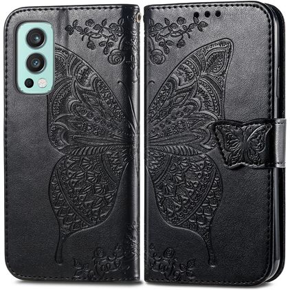 Mobigear Butterfly OnePlus Nord 2 Hülle Klapphülle Geldbörse - Schwarz