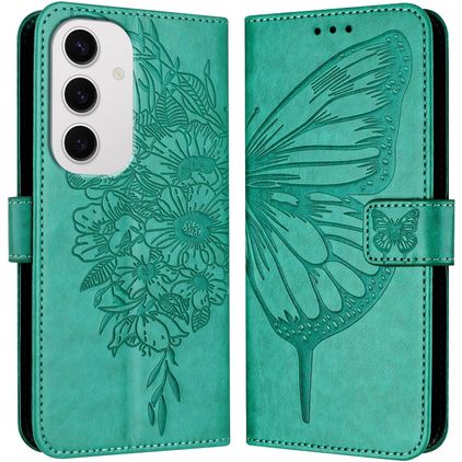 Mobigear Butterfly Samsung Galaxy S24 FE Hülle Klapphülle Geldbörse - Grün