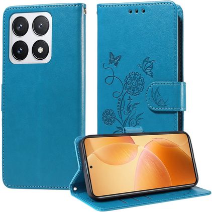 Mobigear Flowers Xiaomi 14T Pro Klapphülle Portemonnaie - Blau