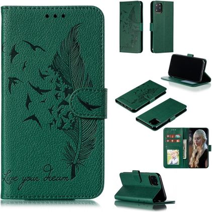 Mobigear Feather iPhone 11 Pro Hülle Klapphülle Geldbörse - Grün