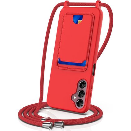 Mobigear Lanyard Card Samsung Galaxy S24 FE Silikon Handykette mit Kartenhalter - Rot