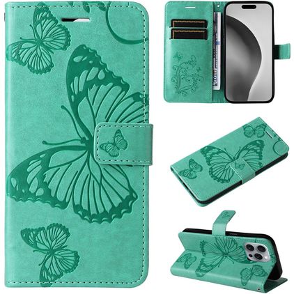 Mobigear Butterfly iPhone 16 Pro Max Hülle Klapphülle Geldbörse - Grün