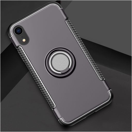 Mobigear Armor Ring iPhone XR Hülle Hardcase Backcover Stoßfest mit Ringhalter - Grau