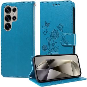 Mobigear Flowers Samsung Galaxy S25 Ultra Hülle Klapphülle Geldbörse - Blau