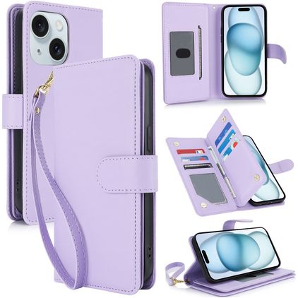 Mobigear Wallet iPhone 15 Hülle Klapphülle Geldbörse - Lila