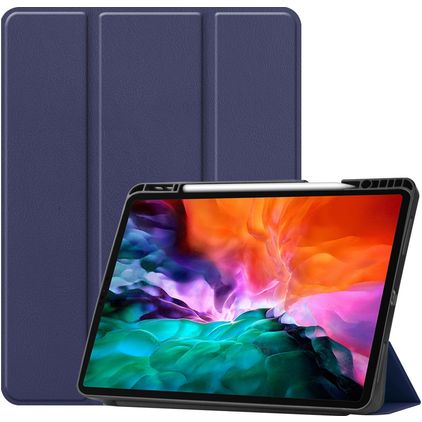 Mobigear Tri-Fold Gel iPad Pro 12.9 Zoll (2022) Hülle TPU,Kunstleder Klapphülle + Stifthalter - Blau
