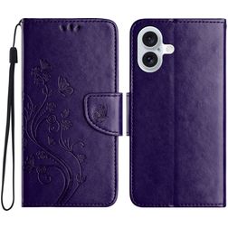 Mobigear Flowers iPhone 16 Plus Hülle Klapphülle Geldbörse - Lila