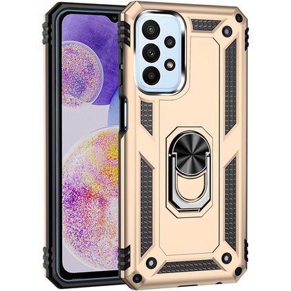Mobigear Armor Ring Samsung Galaxy A23 Hülle Hardcase Backcover Stoßfest mit Ringhalter - Gold
