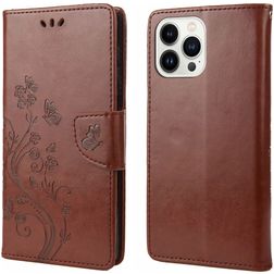 Mobigear Flowers iPhone 14 Pro Hülle Klapphülle Geldbörse - Braun