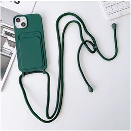 Mobigear Lanyard Card iPhone 15 Silikon Handykette mit Kartenhalter - Grün