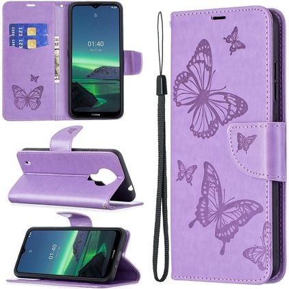 Mobigear Butterfly Nokia 1.4 Hülle Klapphülle Geldbörse - Lila