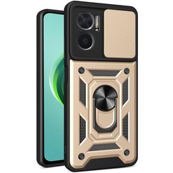 Mobigear Armor Ring Cam Slide Xiaomi Redmi 10 5G Hülle Hardcase Backcover Stoßfest mit Ringhalter und Kamera Slider - Gold