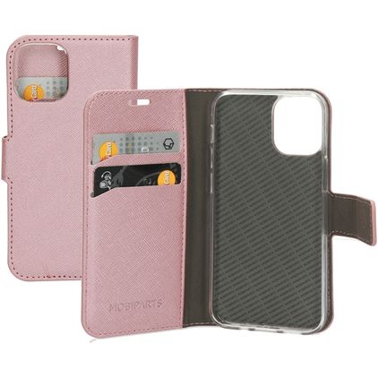 Mobiparts Saffiano iPhone 12 Mini Hülle Klapphülle Geldbörse - Pink
