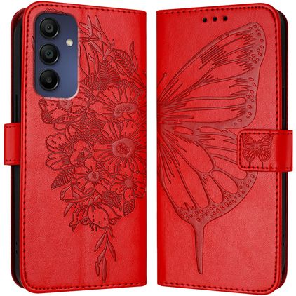 Mobigear Butterfly Samsung Galaxy A16 Klapphülle Portemonnaie - Rot
