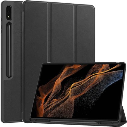 Mobigear Tri-Fold Gel Samsung Galaxy Tab S9 Ultra TPU / Kunstleder Klapphülle + Stylus-Halter - Schwarz