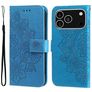 Mobigear Flowers iPhone 17 Pro Hülle Klapphülle Geldbörse - Blau