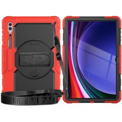 Mobigear SureGrip Xtreme Samsung Galaxy Tab S9 Ultra Hülle Kunststoff / Silikon Backcover + Schultergurt + Ständer - Schwarz / Rot