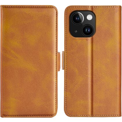 Mobigear Slim Magnet iPhone 15 Hülle Klapphülle Geldbörse - Cognac