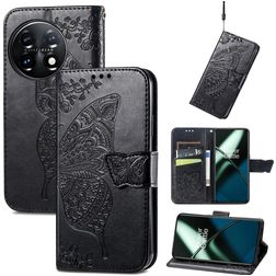 Mobigear Butterfly OnePlus 11 Hülle Klapphülle Geldbörse - Schwarz