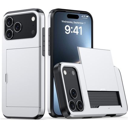 Mobigear Card iPhone 18 Pro Max Hülle Hardcase Backcover Stoßfest mit Kartenhalter - Silber