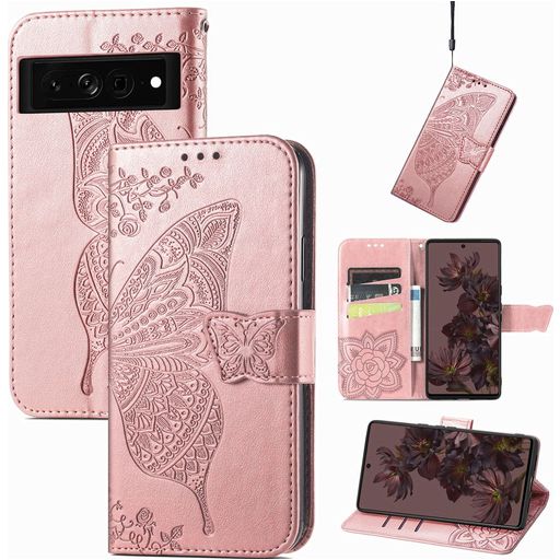 Mobigear Butterfly Google Pixel 7 Pro Hülle Klapphülle Geldbörse - Roségold