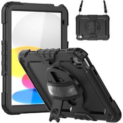 Mobigear SureGrip Xtreme iPad 10 (2022) Stoßfeste Hardcase Hülle + Schulterträger + Ständer - Schwarz