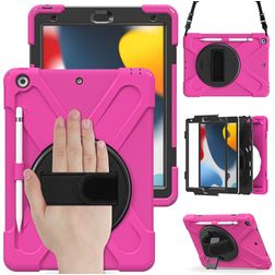 Mobigear SureGrip XGuard iPad 7 (2019) Stoßfeste Hardcase Hülle + Stifthalter + Schulterträger + Ständer - Pink
