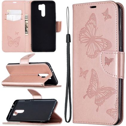 Mobigear Butterfly Xiaomi Redmi 9 Hülle Klapphülle Geldbörse - Roségold