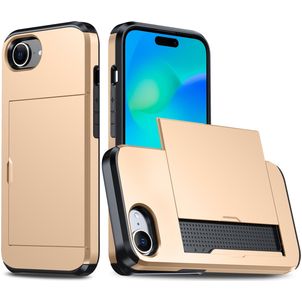 Mobigear Card iPhone 16e Hülle Hardcase Backcover Stoßfest mit Kartenhalter - Gold