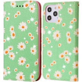 Mobigear Daisies iPhone 12 Pro Max Hülle Klapphülle Geldbörse - Grün