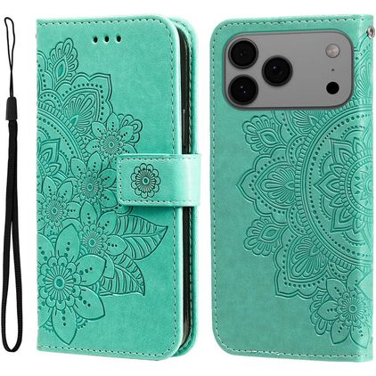 Mobigear Flowers iPhone 17 Pro Max Hülle Klapphülle Geldbörse - Grün