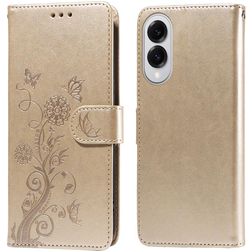 Mobigear Flowers Samsung Galaxy S25 Edge Hülle Klapphülle Geldbörse - Gold