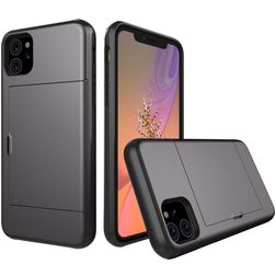 Mobigear Card iPhone 11 Hülle Hardcase Backcover Stoßfest mit Kartenhalter - Grau