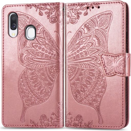 Mobigear Butterfly Samsung Galaxy A40 Hülle Klapphülle Geldbörse - Roségold