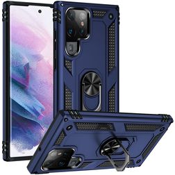 Mobigear Armor Ring Samsung Galaxy S22 Ultra Hülle Hardcase Backcover Stoßfest mit Ringhalter - Blau